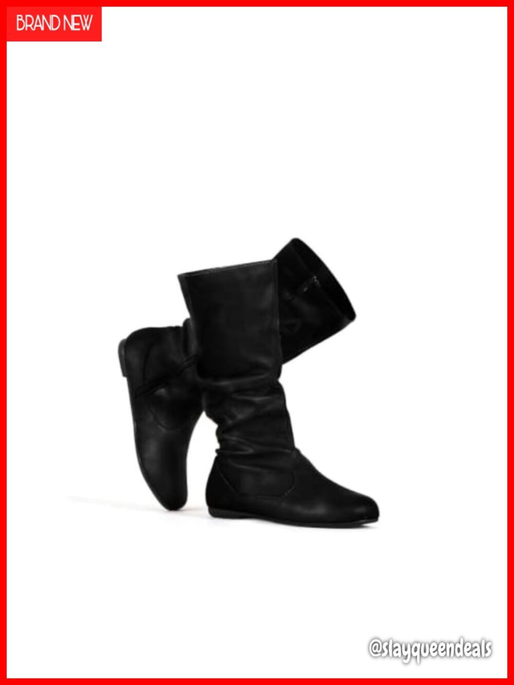 Slouchy Mid Calf Boots Zip Up Flat Faux Leather Women's